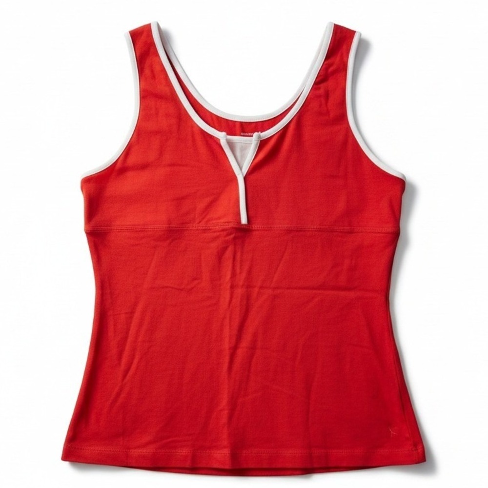 Danskin Now Womens XL Cherry Red White Trim Athletic Tank Top DL29T309